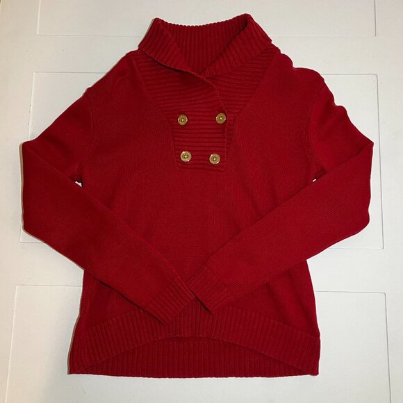 Chaps Red Shawl Collar Sweater Women's Medium | Preppy | Nautical | Classic - Picture 6 of 7